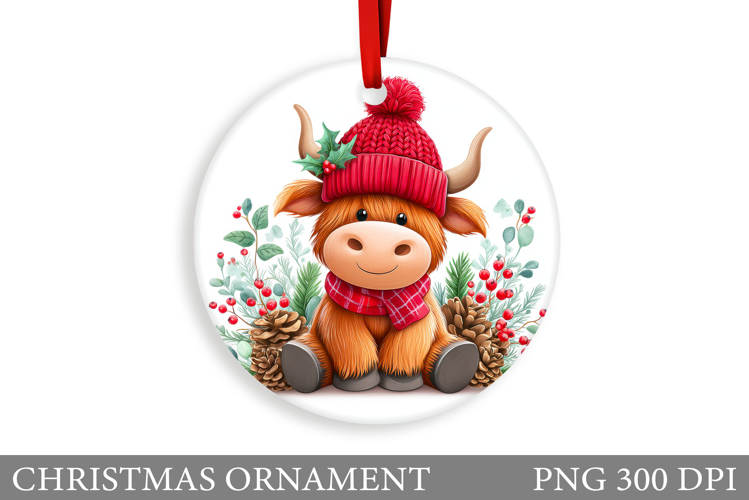 Cute Cow Christmas Ornament. Christmas Ornament Sublimation