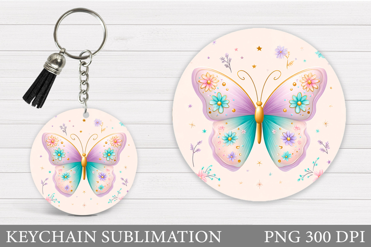 Butterfly Keychain Sublimation. Butterfly Flowers Keychain