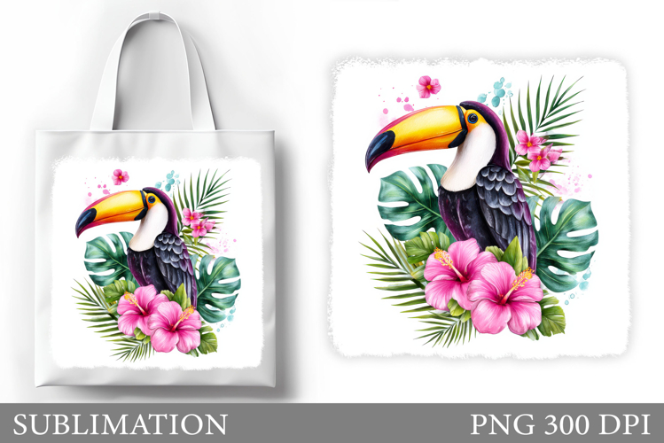 Toucan Tote Bag Sublimation. Toucan Flowers Sublimation