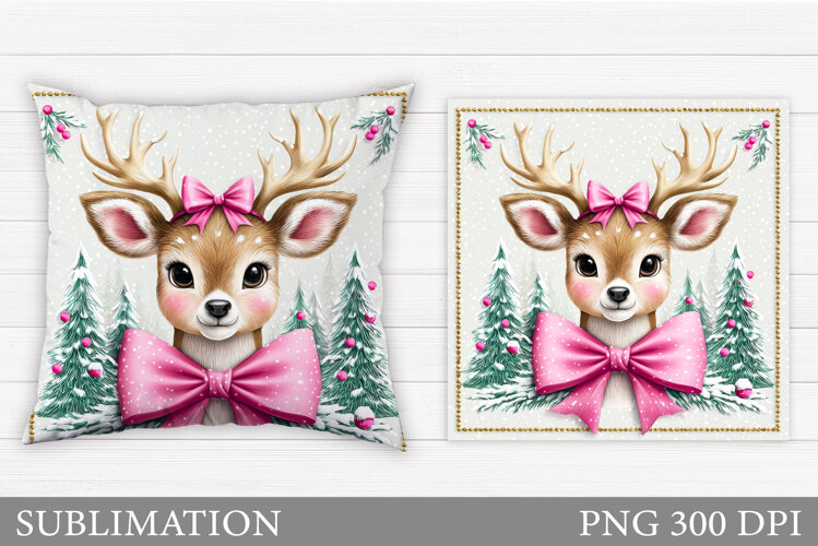 Christmas Deer Pillow Design. Christmas Pillow Sublimation example image 1