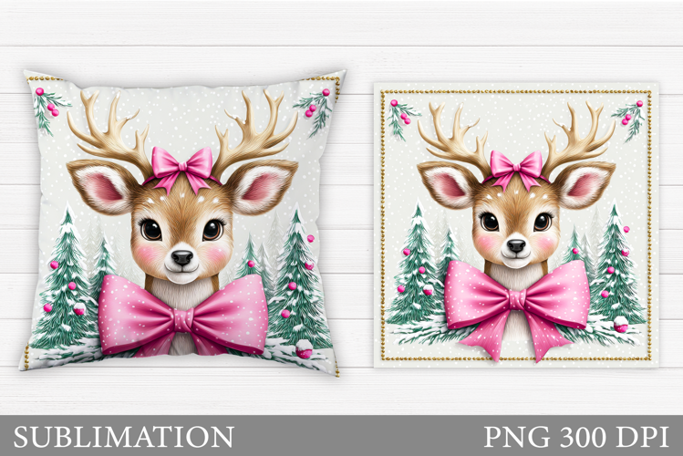 Christmas Deer Pillow Design. Christmas Pillow Sublimation