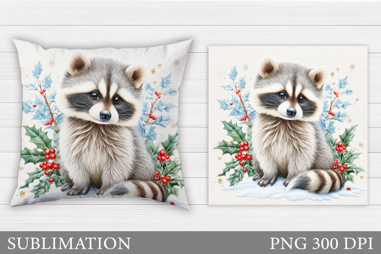 Christmas Raccoon Pillow. Christmas Pillow Sublimation example image 1