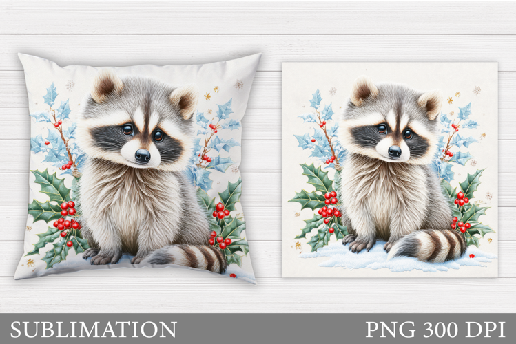 Christmas Raccoon Pillow. Christmas Pillow Sublimation