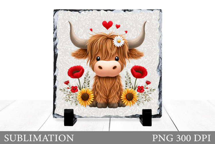 Highland Cow Sublimation. Cute Cow Slate Design