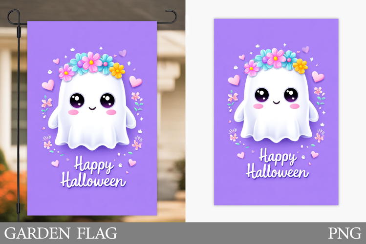 Cute Ghost Garden Flag. Cute Halloween Garden Flag Design