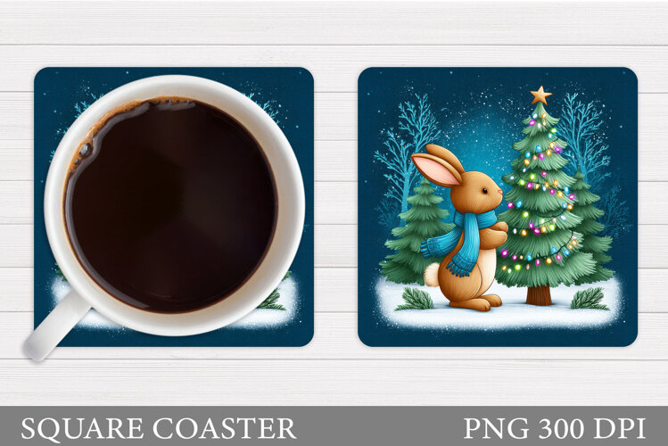 Christmas Bunny Coaster. Cute Bunny Coaster Sublimation example image 1