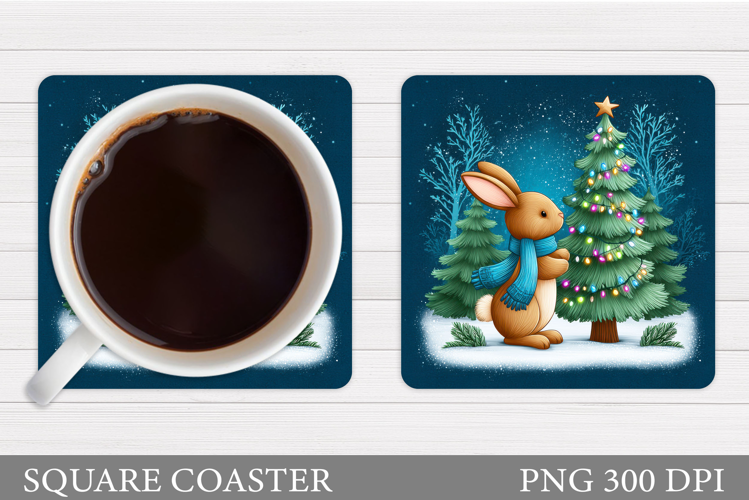 Christmas Bunny Coaster. Cute Bunny Coaster Sublimation