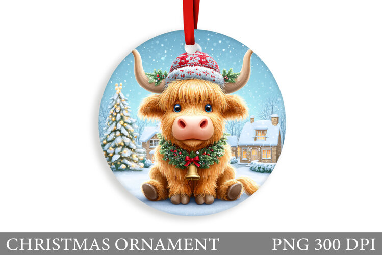 Cute Cow Christmas Ornament. Christmas Ornament Sublimation example image 1