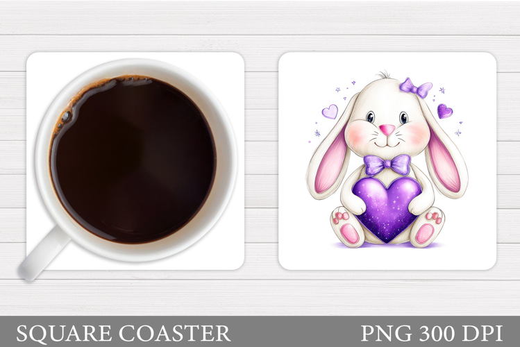 Valentines Bunny Coaster. Cute Bunny Coaster Sublimation