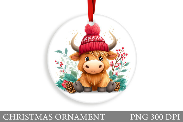 Cute Cow Christmas Ornament. Christmas Ornament Sublimation example image 1