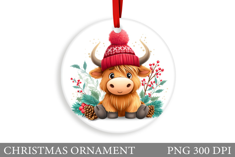 Cute Cow Christmas Ornament. Christmas Ornament Sublimation