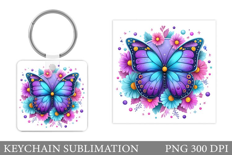 Butterfly Flowers Keychain. Butterfly Keychain Sublimation
