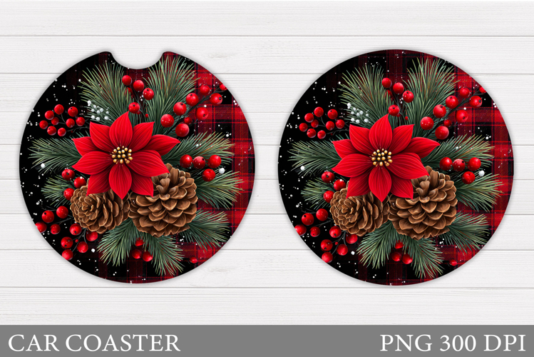 Poinsettia Car Coaster Design. Christmas Car Coaster