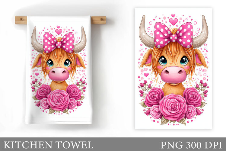 Cute Cow Kitchen Towel. Cow Summer Kitchen Towel Design example image 1