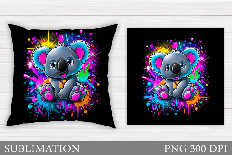 Cute Koala Pillow Design. Colorful Koala Sublimation example image 1
