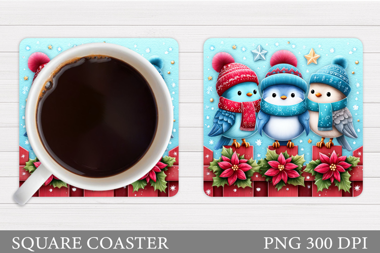 Christmas Bird Coaster Sublimation. Christmas Coaster Design
