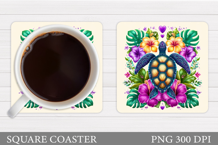 Turtle Square Coaster Design. Sea Turtle Coaster Sublimation