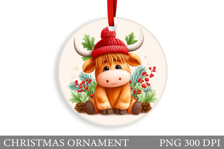 Cute Cow Christmas Ornament. Christmas Ornament Sublimation example image 1