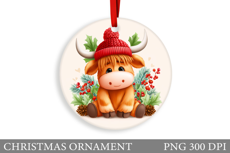 Cute Cow Christmas Ornament. Christmas Ornament Sublimation