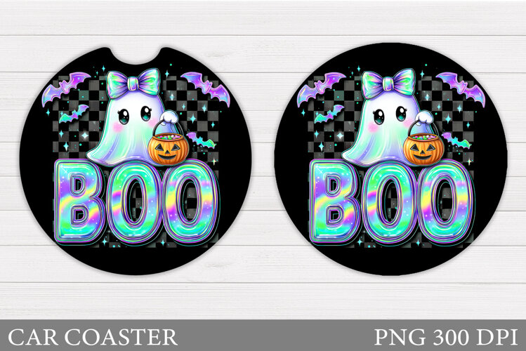 Boo Car Coaster Design. Halloween Car Coaster Sublimation example image 1
