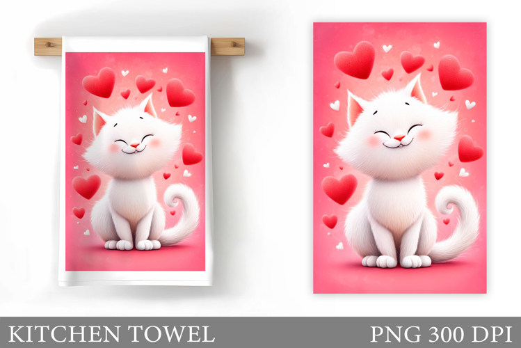 Valentines Cat Kitchen Towel. Valentines Kitchen Towel