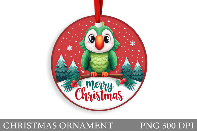 Cute Parrot Christmas Ornament. Christmas Sublimation