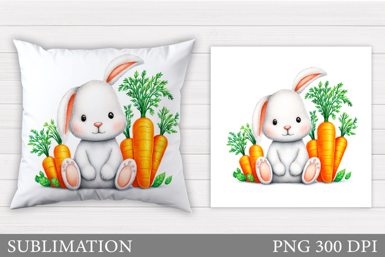 Cute Bunny Pillow Design. Cute Bunny Carrot Sublimation
