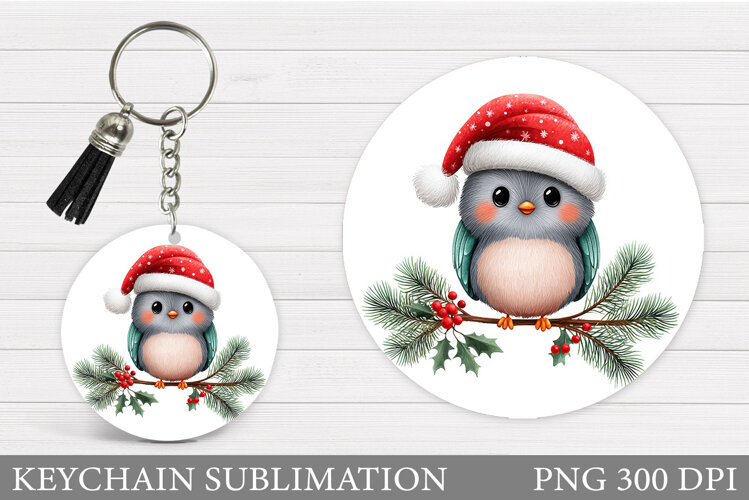 Christmas Bird Keychain. Christmas Keychain Sublimation example image 1