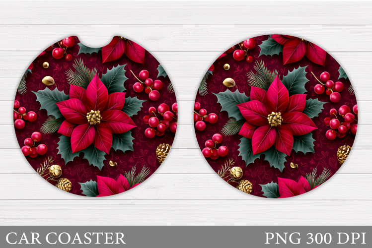Poinsettia Car Coaster Design. Christmas Car Coaster