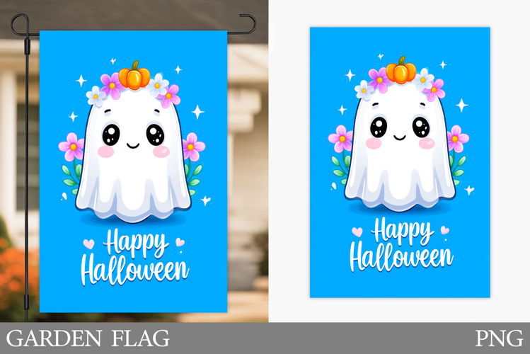 Cute Ghost Garden Flag. Cute Halloween Garden Flag Design