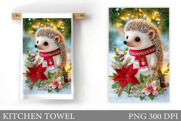 Cute Hedgehog Kitchen Towel. Christmas Kitchen Towel Design