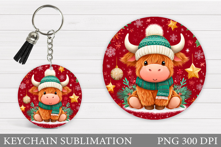 Christmas Cow Keychain. Christmas Keychain Design
