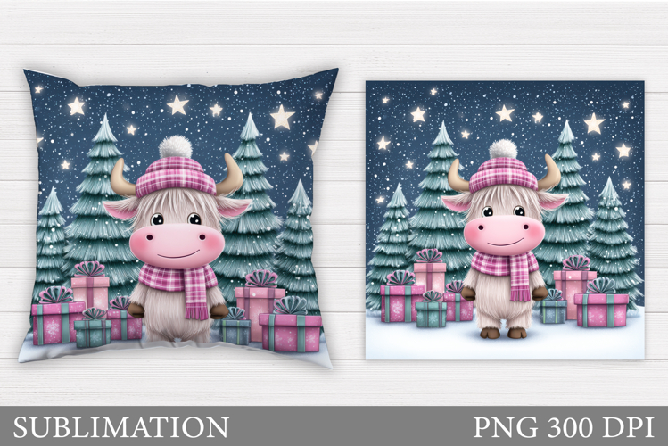Christmas Cow Pillow Design. Christmas Pillow Sublimation
