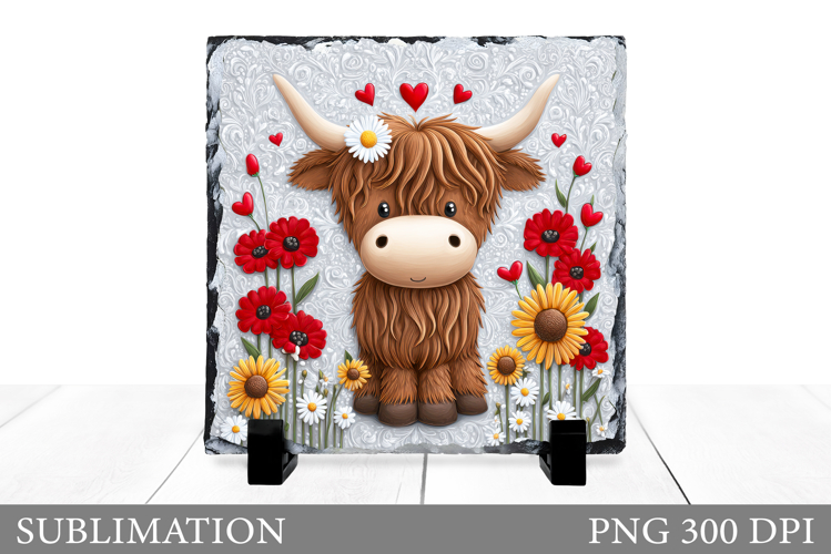 Highland Cow Sublimation. Cute Cow Slate Design