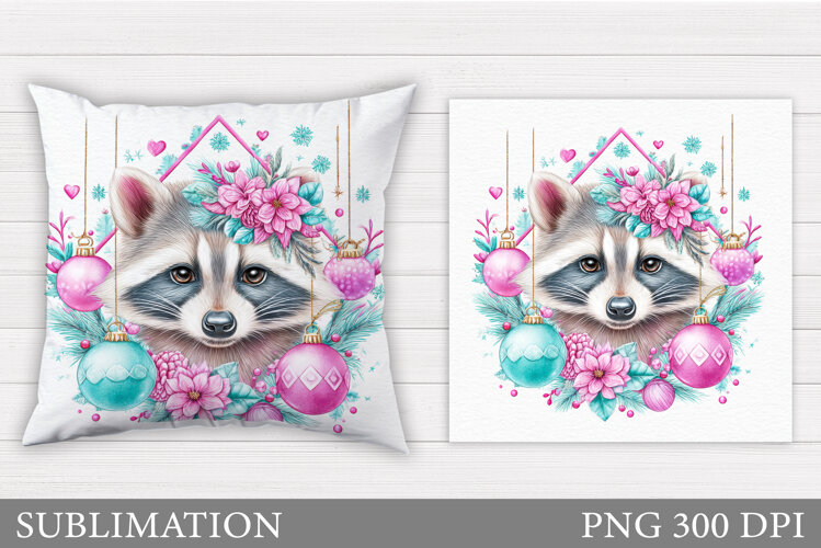 Christmas Raccoon Pillow. Christmas Pillow Sublimation example image 1