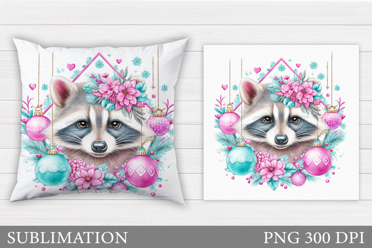 Christmas Raccoon Pillow. Christmas Pillow Sublimation