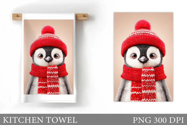 Christmas Penguin Kitchen Towel. Christmas Kitchen Towel