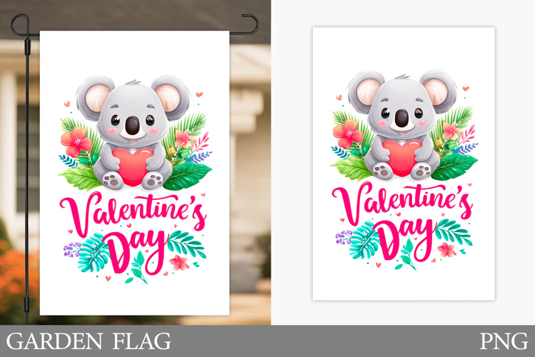 Valentines Koala Garden Flag. Valentines Garden Flag Design