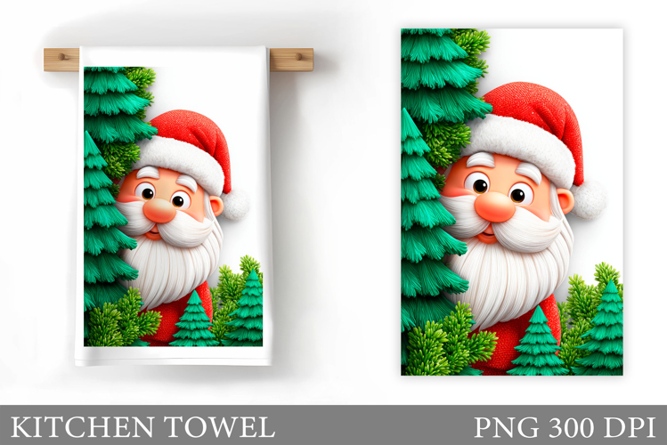 Cute Santa Claus Kitchen Towel. Christmas Kitchen Towel