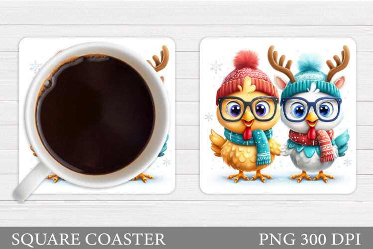 Christmas Chicken Coaster. Christmas Coaster Sublimation