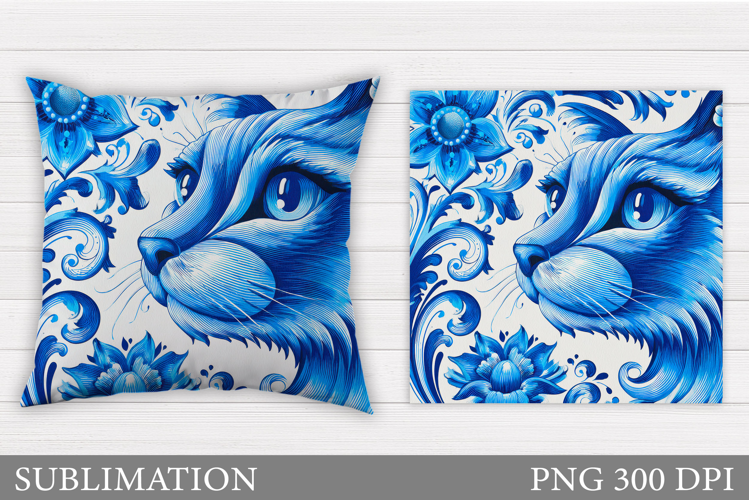 Cat Pillow Design. Cat Flowers Pillow Sublimation