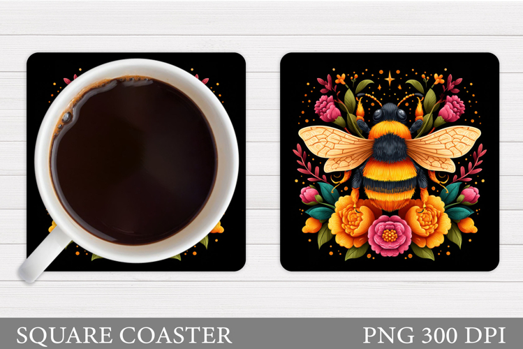 Bee Coaster Sublimation. Bee Flowers Coaster Design