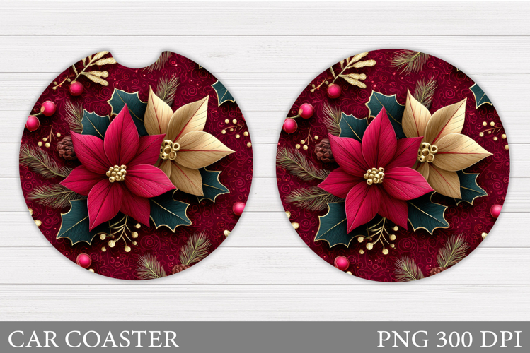 Poinsettia Car Coaster Design. Christmas Car Coaster