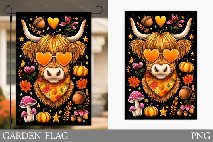 Fall Cow Garden Flag Design. Fall Garden Flag Sublimation