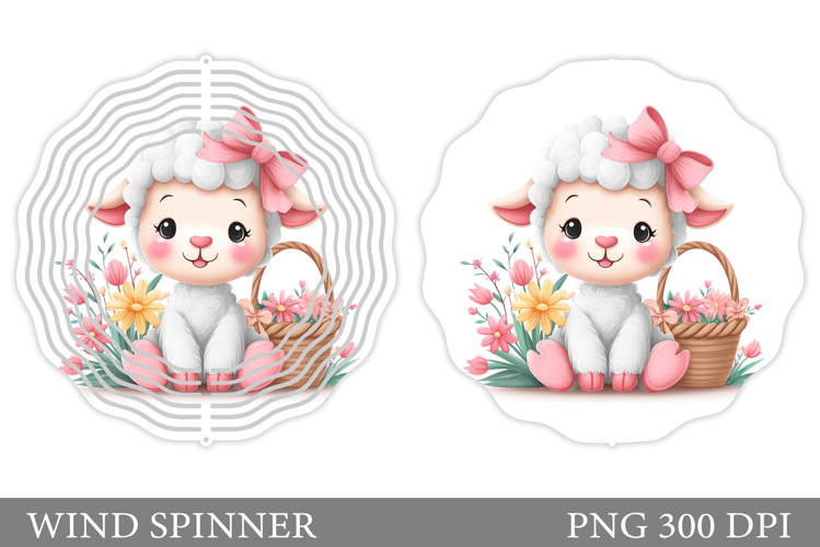 Cute Lamb Wind Spinner. Lamb Flowers Wind Spinner Design