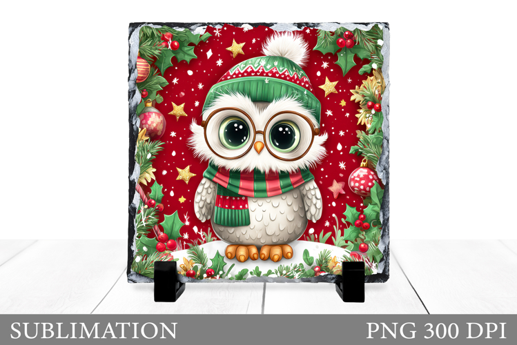 Christmas Owl Sublimation. Christmas Owl Slate Design