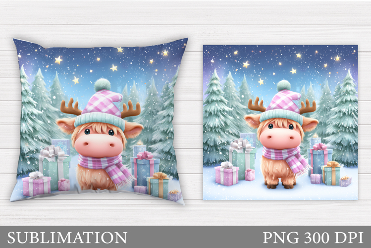 Christmas Cow Pillow Design. Christmas Pillow Sublimation