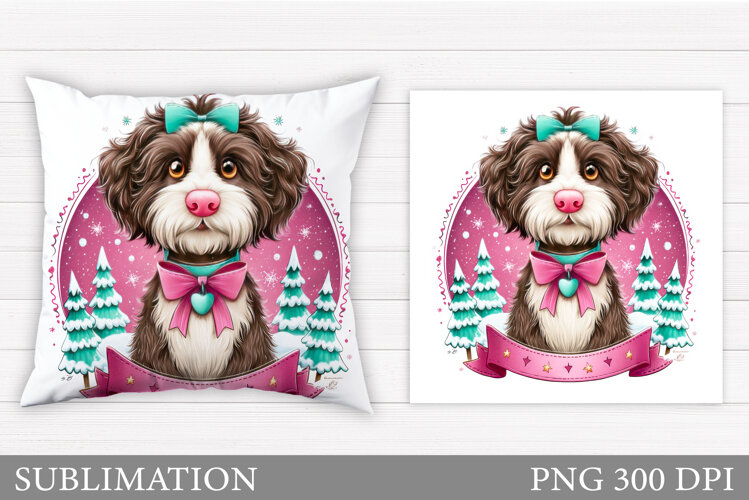 Christmas Dog Pillow Design. Christmas Pillow Sublimation example image 1