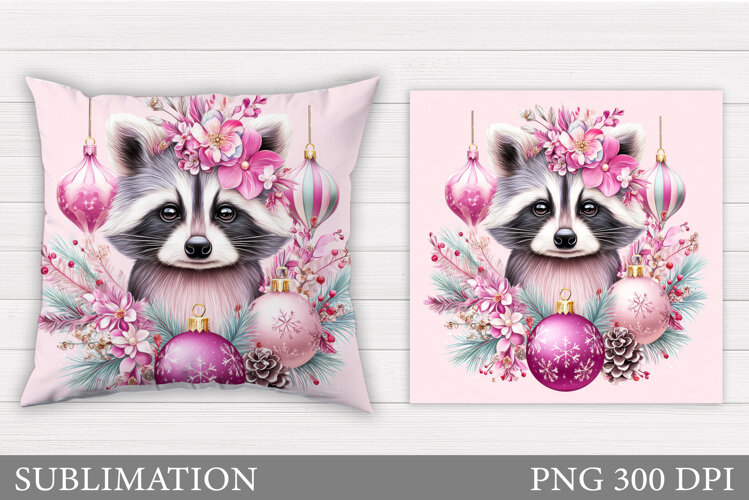 Cute Raccoon Pillow Design. Christmas Pillow Sublimation example image 1