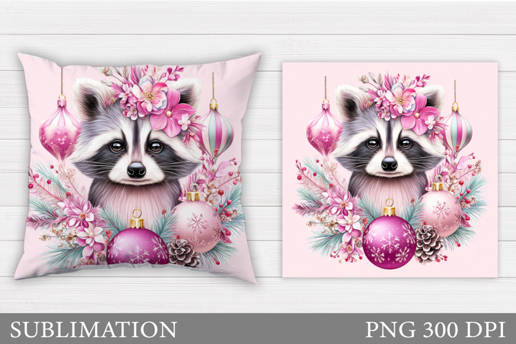 Cute Raccoon Pillow Design. Christmas Pillow Sublimation
